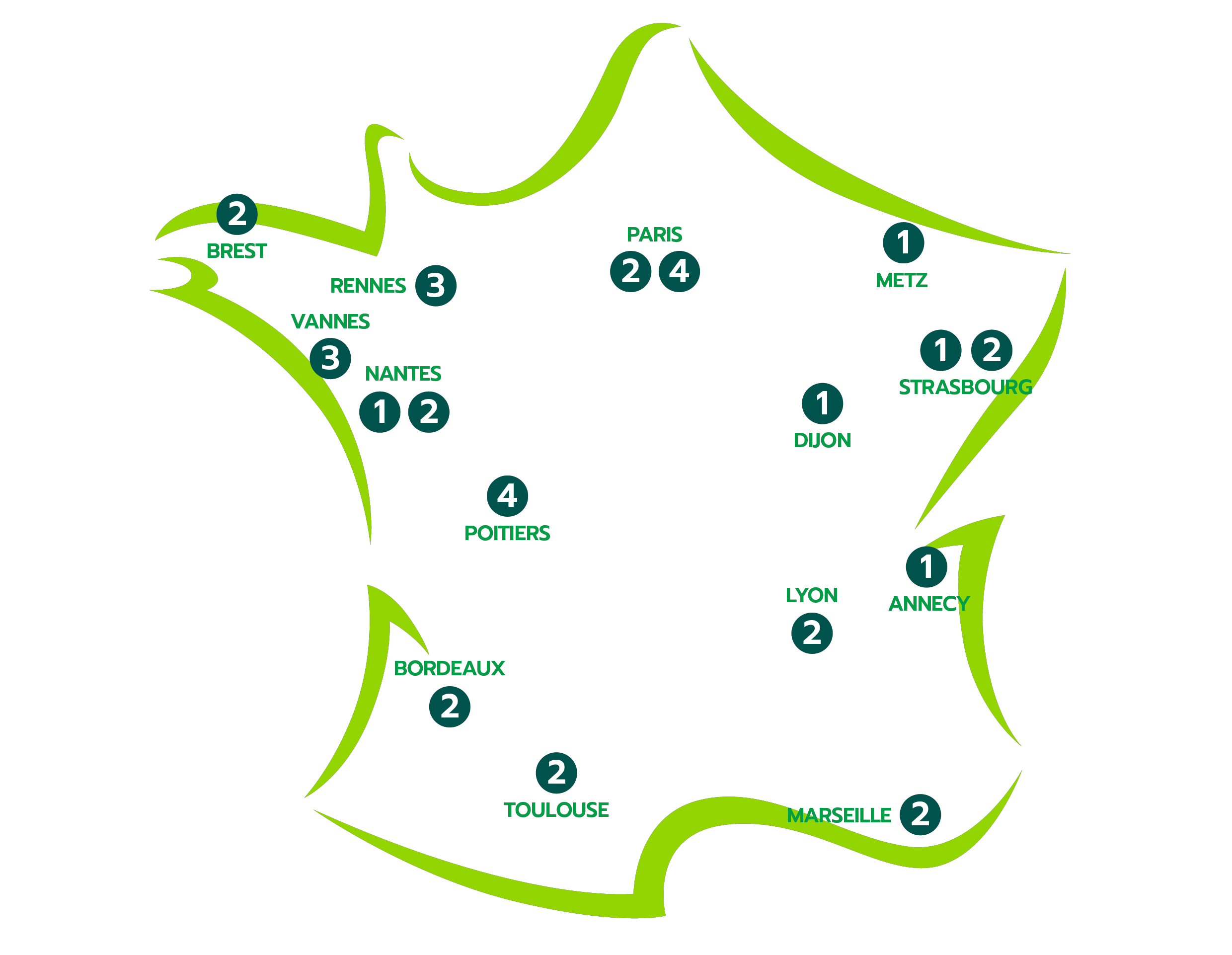 carte de France des écoles de naturopathie la féna